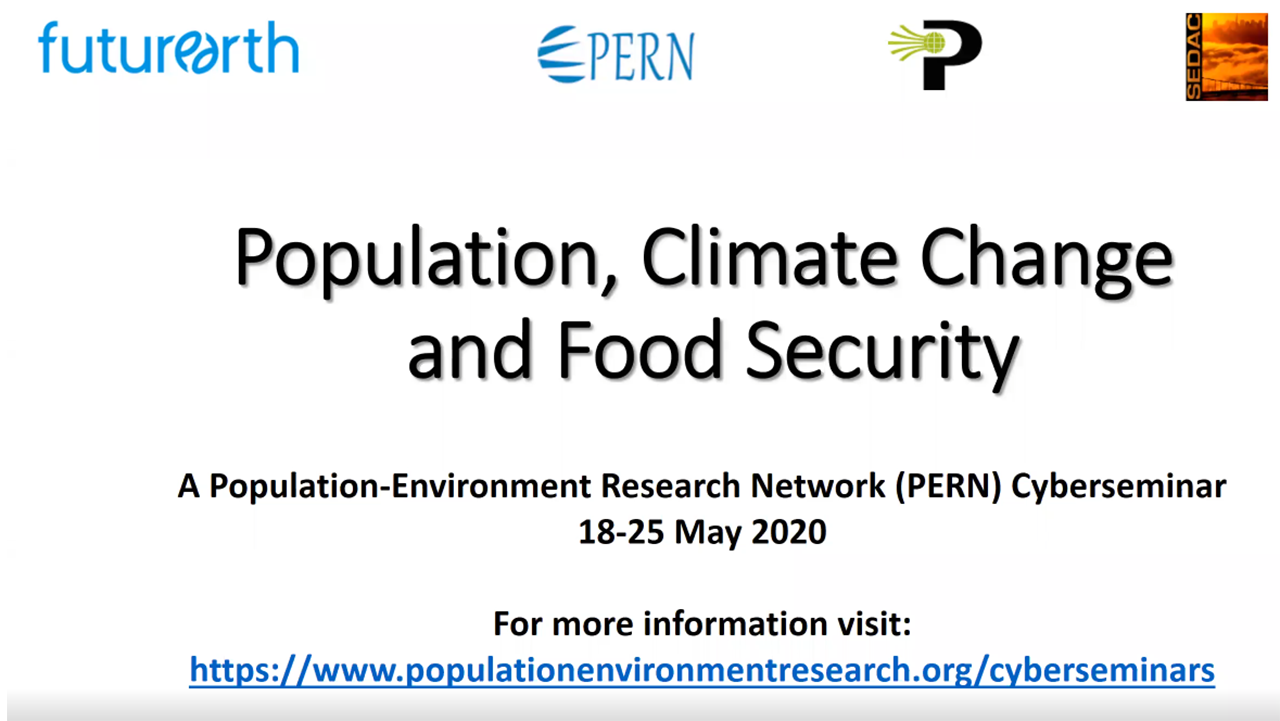 Title Slide for PERN Webinar: Population, Climate Change, and Food Security