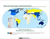 Map: Projected % Change in Rice Yield, SRES A2A (2050)