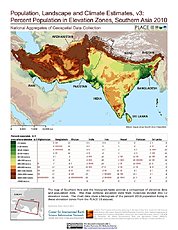 Map: % Population in Elevation Zones (2010): Southern Asia