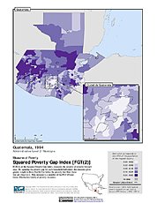 Map: Squared Poverty Gap Index, ADM2 (1994): Guatemala