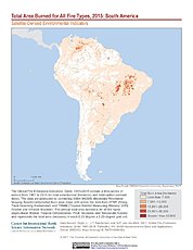 Map: Total Area Burned All Fire Types (2015): South America