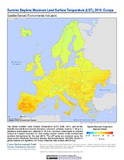 Map: Summer Daytime Maximum LST (2013): Europe
