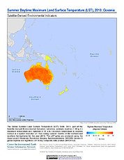 Map: Summer Daytime Maximum LST (2013): Oceania