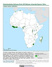 Map: Amphibian Richness - Vulnerable, 2015: Africa
