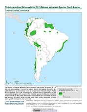 Map: Amphibian Richness - Vulnerable, 2015: South America