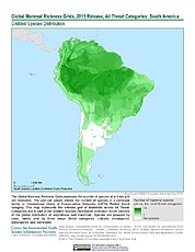 Map: Mammal Richness - All Threats, 2015: South America