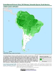 Map: Mammal Richness - Vulnerable, 2015: South America