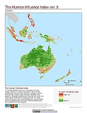 Map: Human Influence Index, v2: Oceania